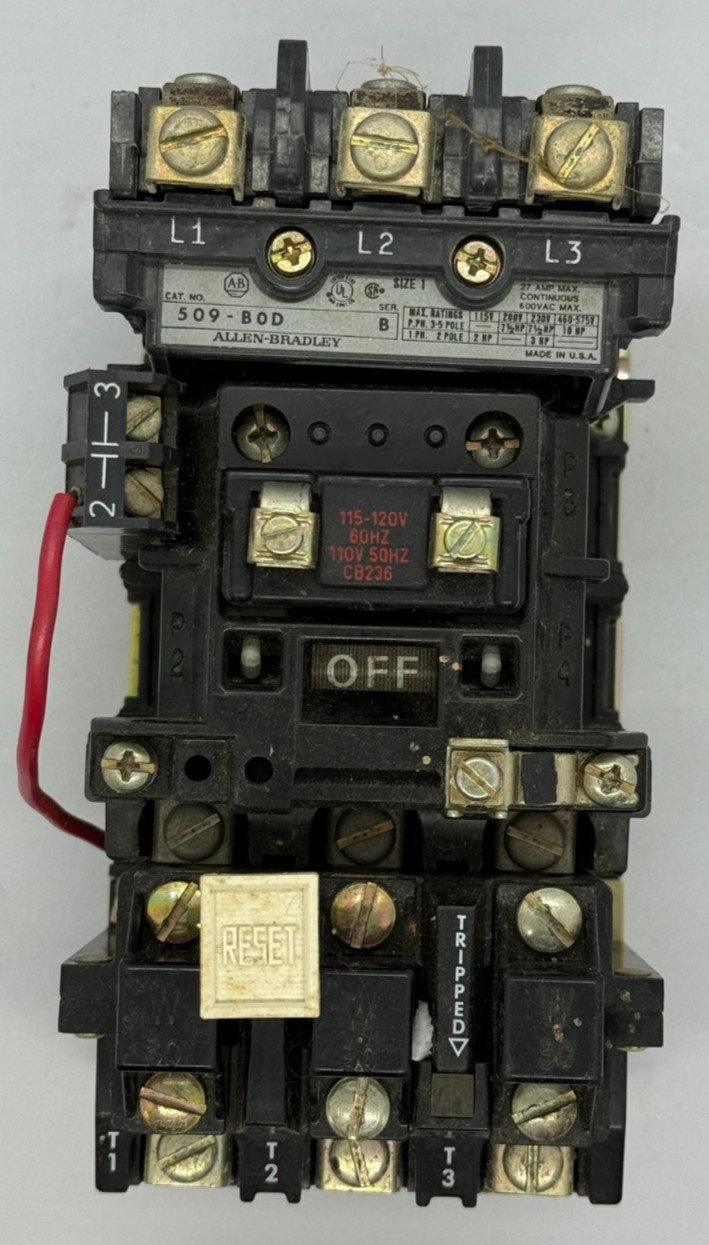 509-BOD Allen-Bradley Motor Starter Contactor 10 HP 600 VAC 27 amps. Size 1 (Z2)