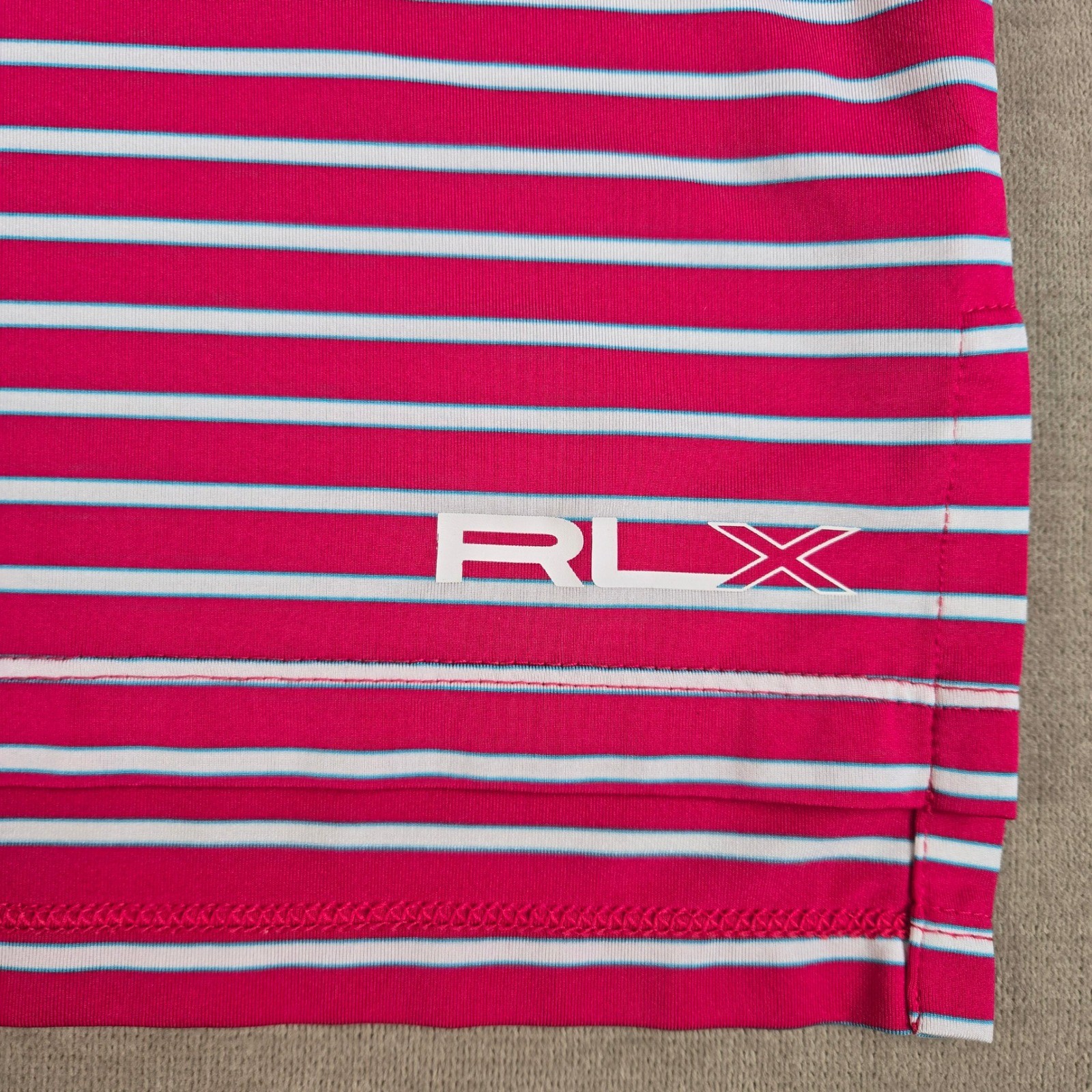 RLX Ralph Lauren Men's Golf Polo Shirt Pink White Stripe M