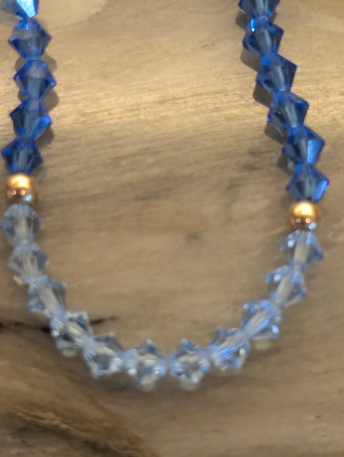 14k Gold Necklace,Bracelet & Earrings Set,Blue Lagoon Swarovski Crystal, Vtg