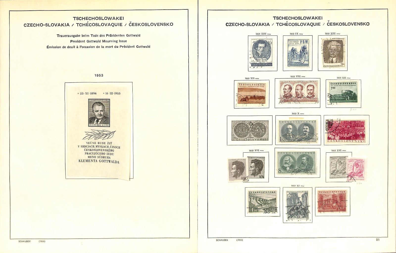 Czechoslovakia Stamp Collection on 40 Scott & Schaubek Pages, 1918-1968 (BH)