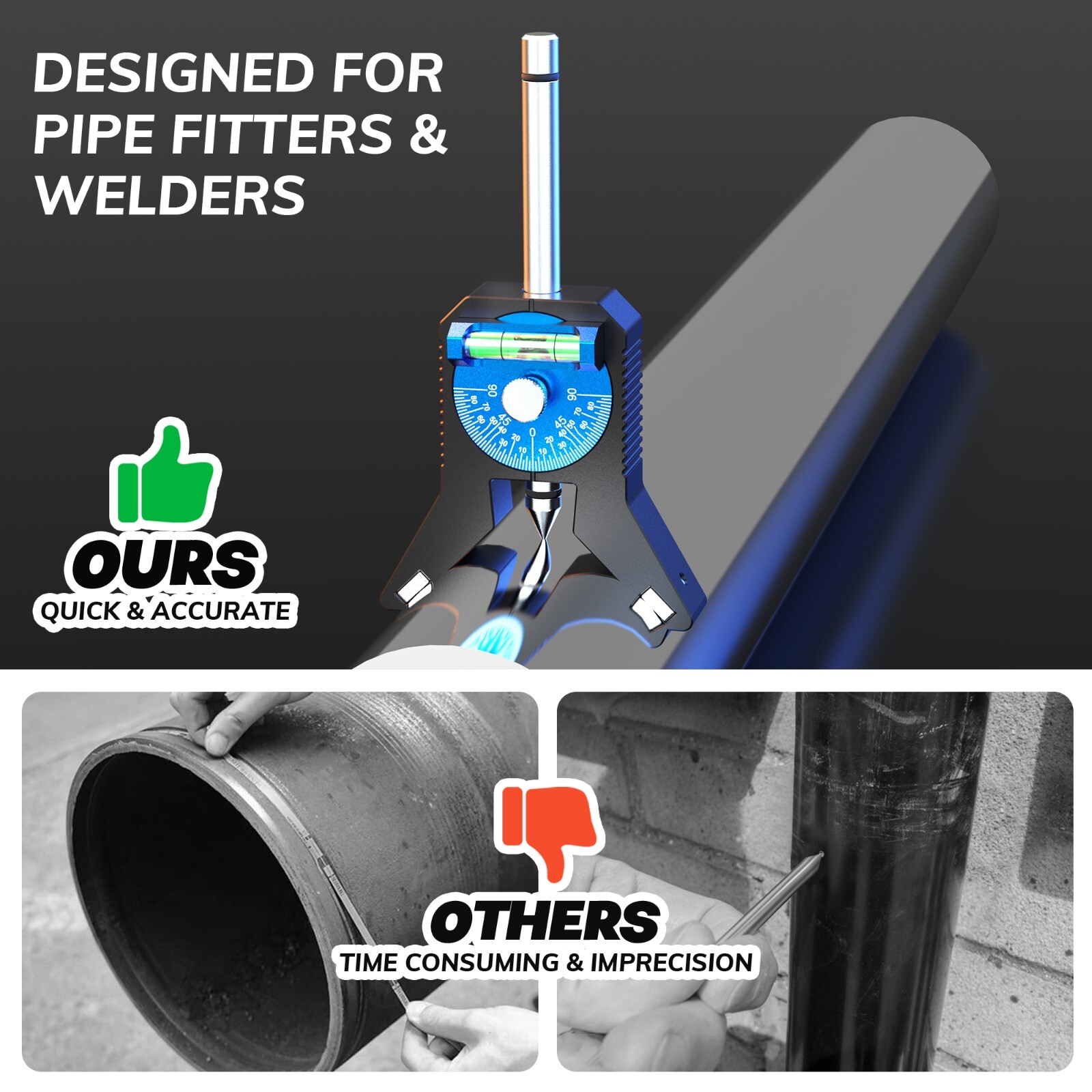 Pipe Marking Center Tool, Pipe Center Finder, Pipes 0.8in＆Above, Magnetic“Y”Base