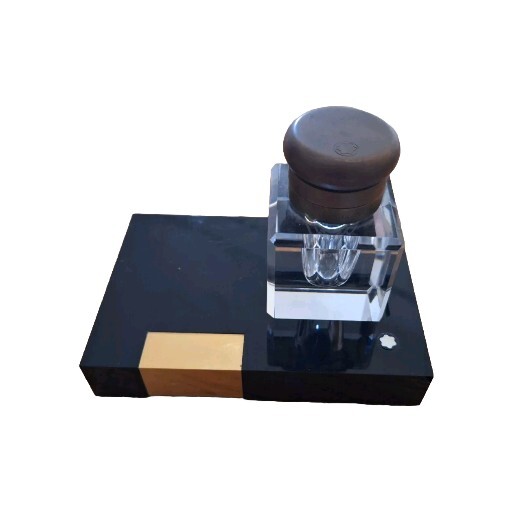 Vintage 1960's Montblanc Lead Crystal Hand Cut Inkwell and Black Base - Used