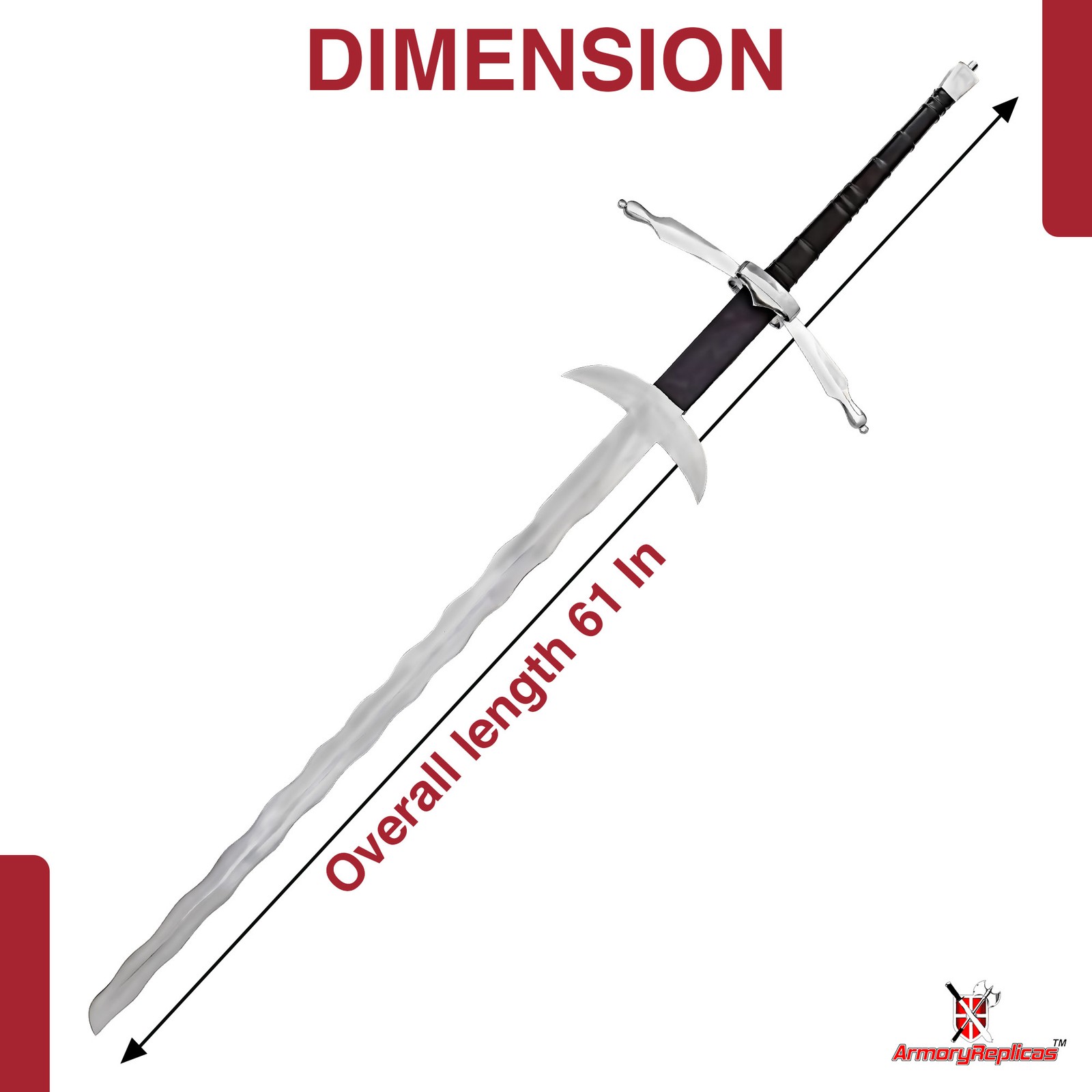 Majestic German Flamberg Two-Handed Sword with Zweihander Leather Ricasso 61"