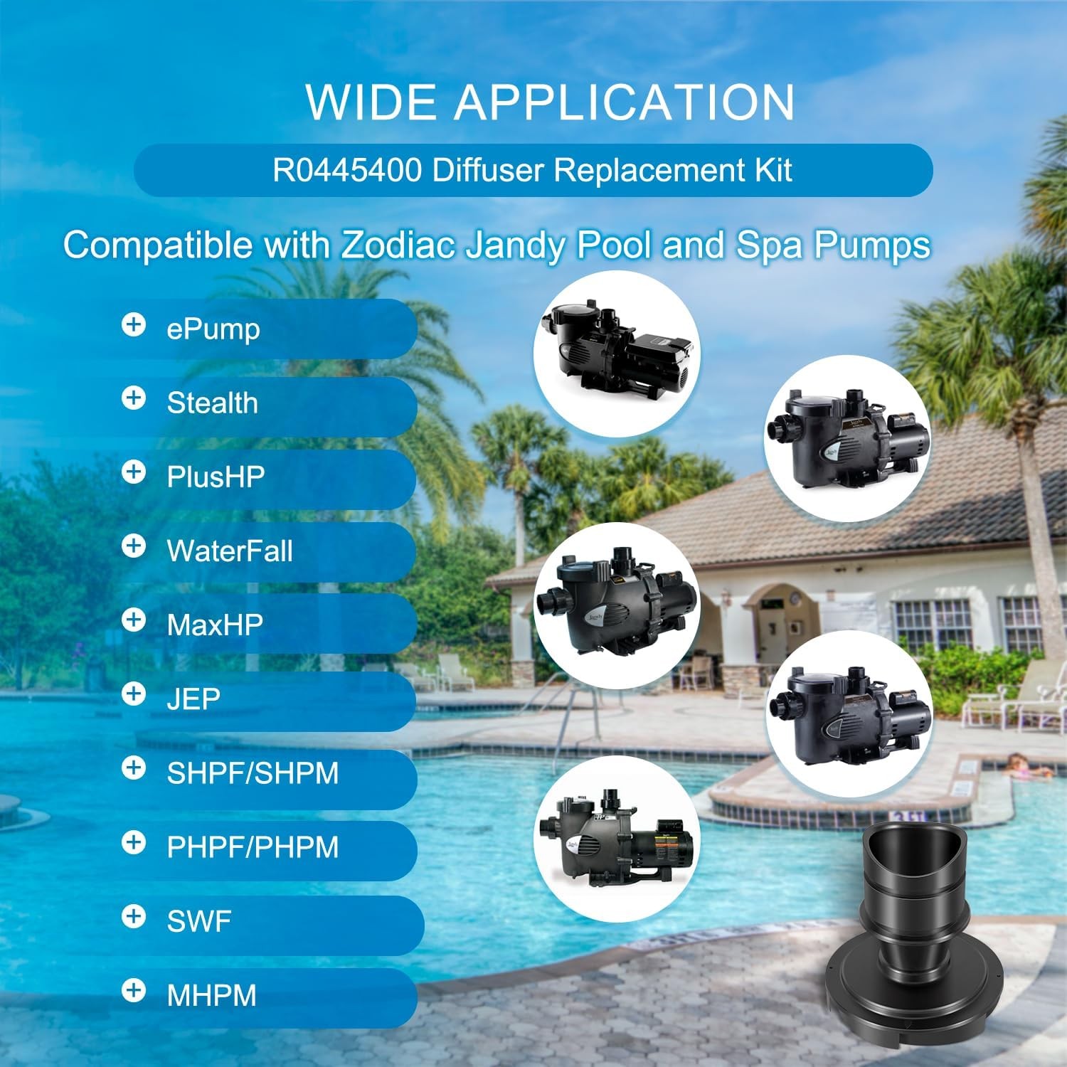 for Zodiac Jandy R0445400 Diffuser Kit ePump PlusHP WaterFall JEP SHPF PHPF MHPM