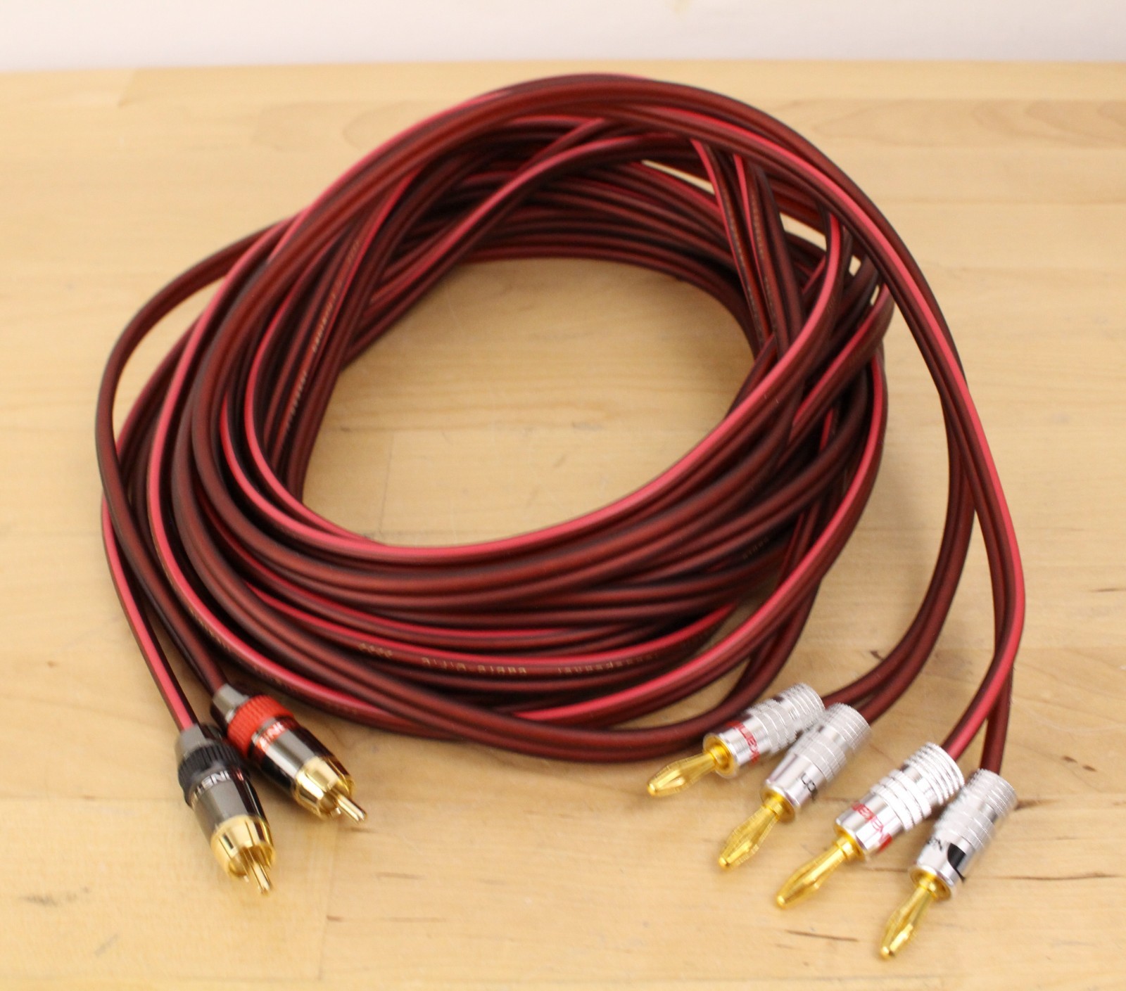 Audiophile Hi-Fi 14 Gauge Speaker Wire 16 Feet  RCA to 2 Banana Terminals
