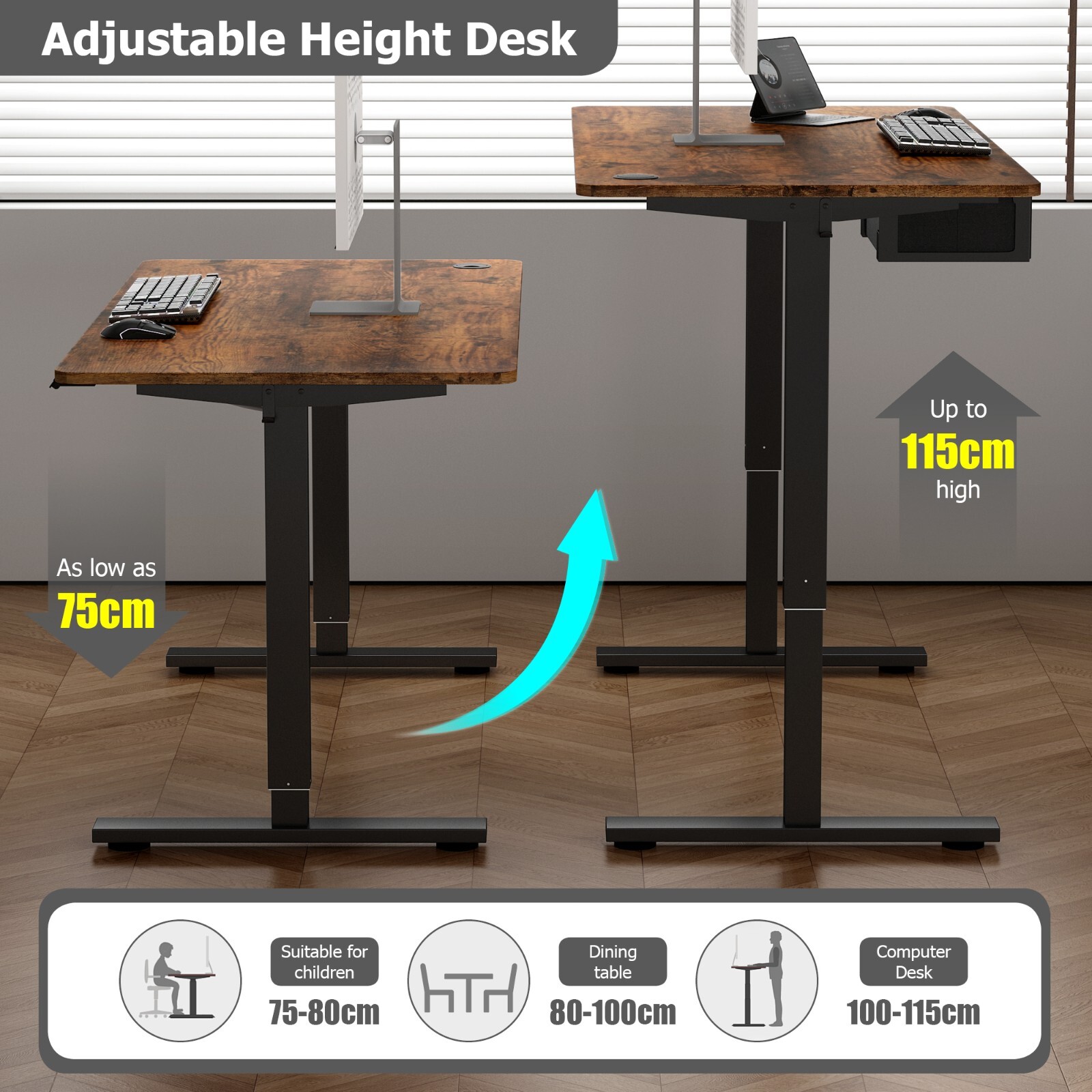 Height Adjustable Electric Standing Desk w/ USB A-Charging Port and Desk Drawer