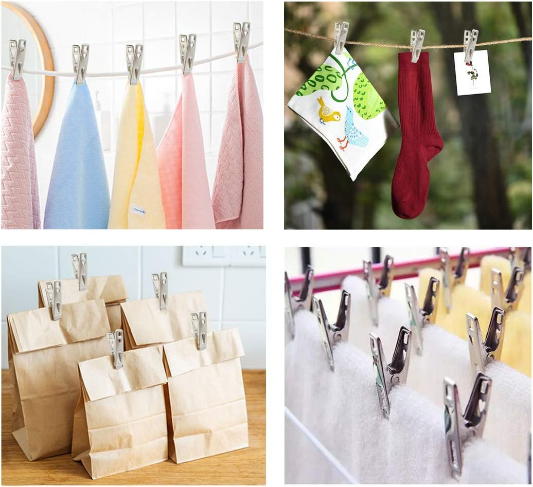 60 PCS Strong Stainless Steel Clothes Pins Metal Laundry Clips with Storage Box