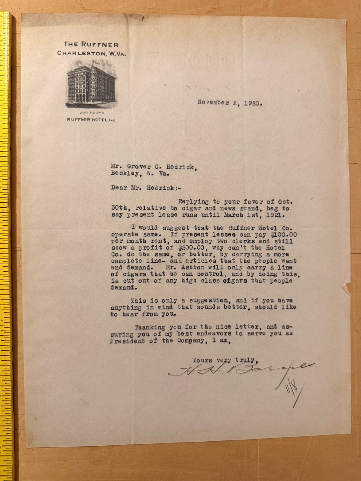 Ruffner Hotel Charleston WV 1920s-1930s Correspondence Handwritten Typed