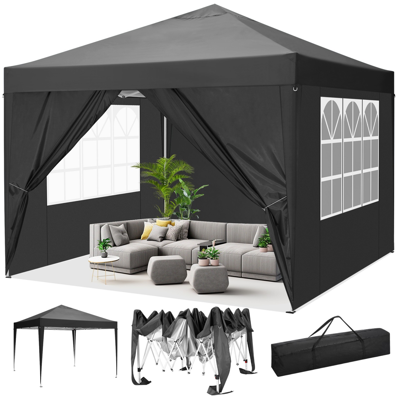 10x10FT Pop Up Canopy Tent with 4 Removable Sidewalls Waterproof Commercial NEW
