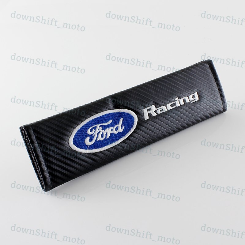 SET FOR FORD RACING Carbon Look Seat Belt Cover Shoulder Pads Embroidery Logo