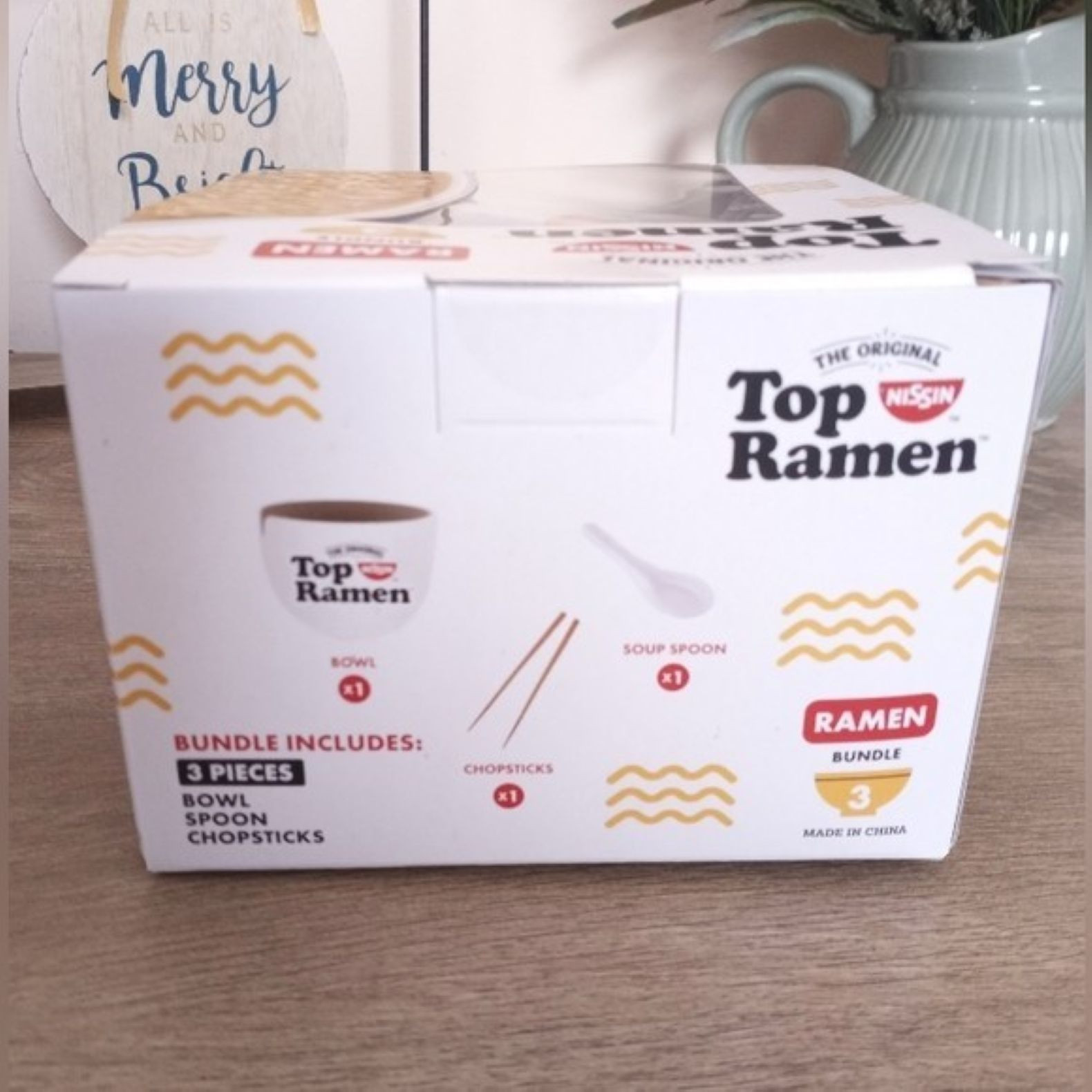 The Original Nissin Top Ramen 3pc Bundle Include Plastic Bowl Chopsticks & Spoon