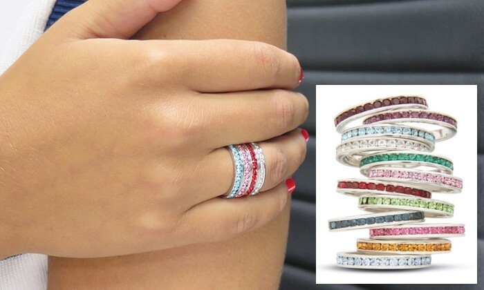 White Gold Plated Stackable Birthstone Eternity Ring Made With Swarovski Stones