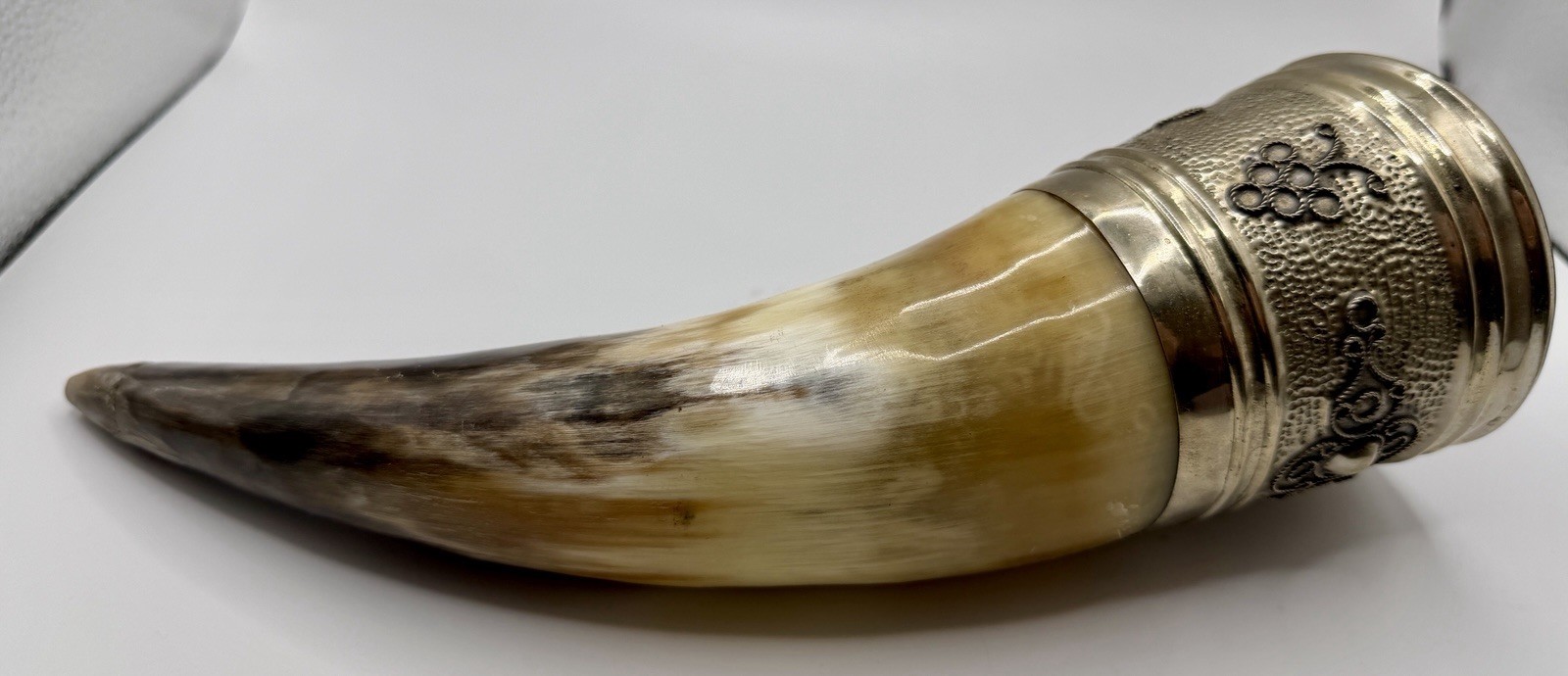 Vintage Ornate Drinking Horn with Chain Used Barware Cup