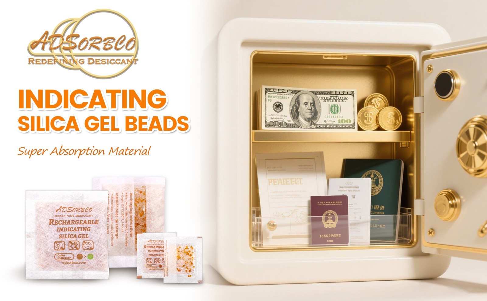 [5 Gram 50 Packages] Adsorbco Rechargeable 20% Orange + 80% White Silica Gel