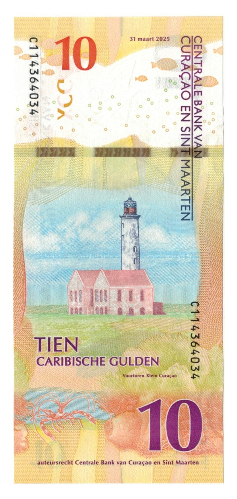 Curaçao & Sint Maarten 10 Gulden (31-03-2025) - Conch/Lightouse, p1, B101a UNC
