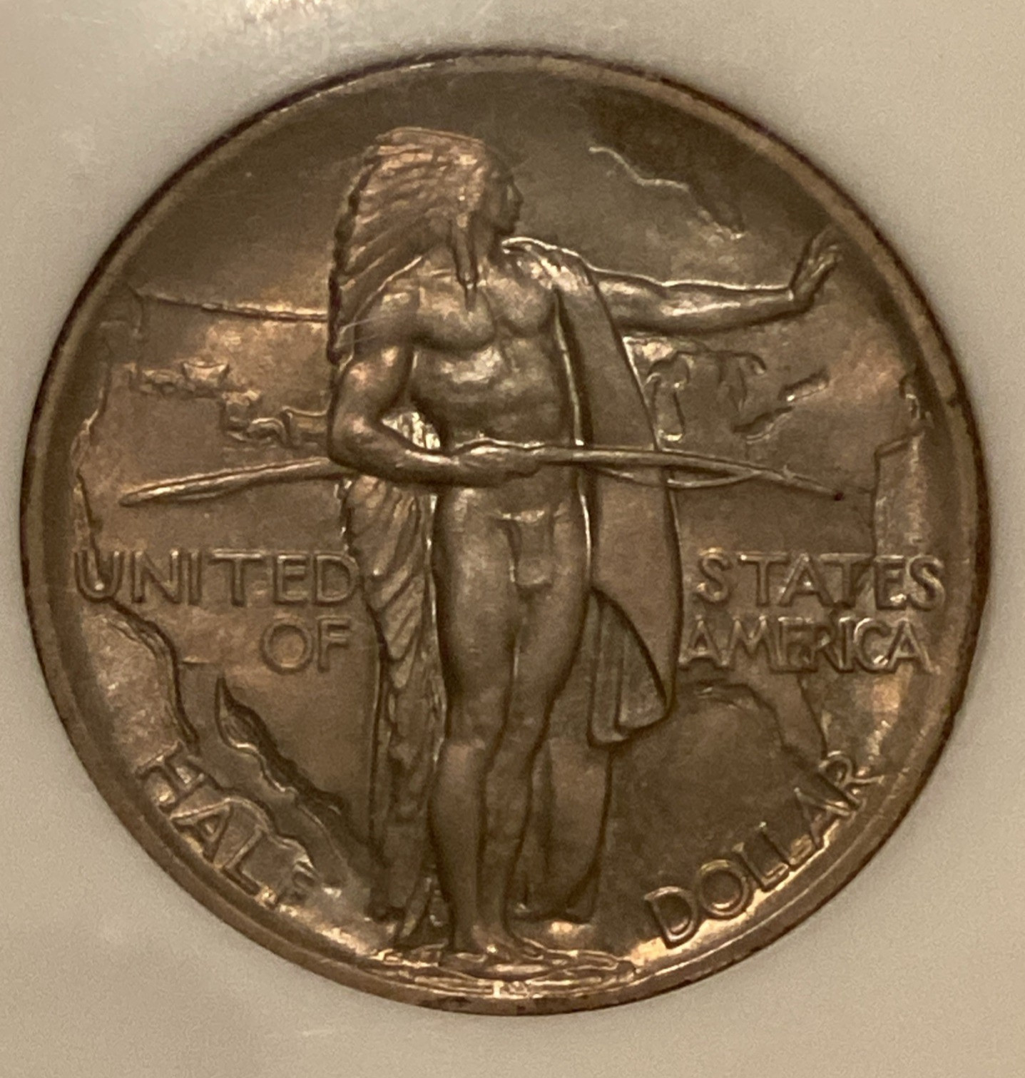 1936 NGC MS 65 OREGON TRAIL Silver Commemorative Toned Coin Fatty Holder