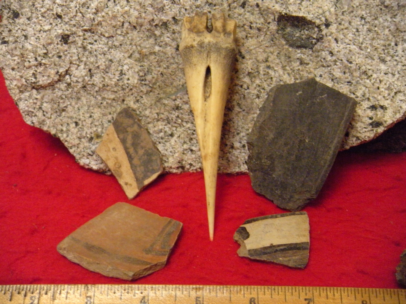 5.23" BONE AWL – CHICAGO ILL ESTATE - FOUR PIECES POTTERY - FOUR ARTIFICTS