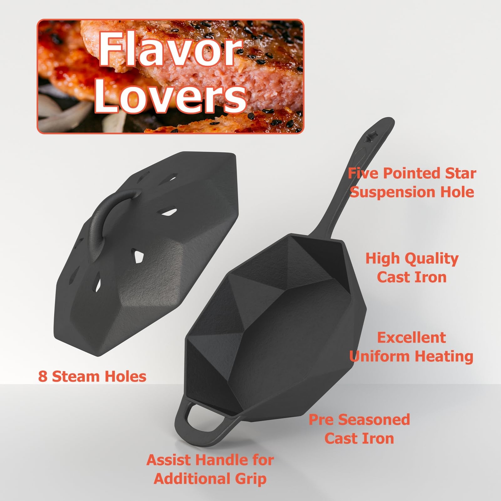 Best Aurionix Cast Iron Skillet with Lid Pre-seasoned Pans Smoker Box for Open