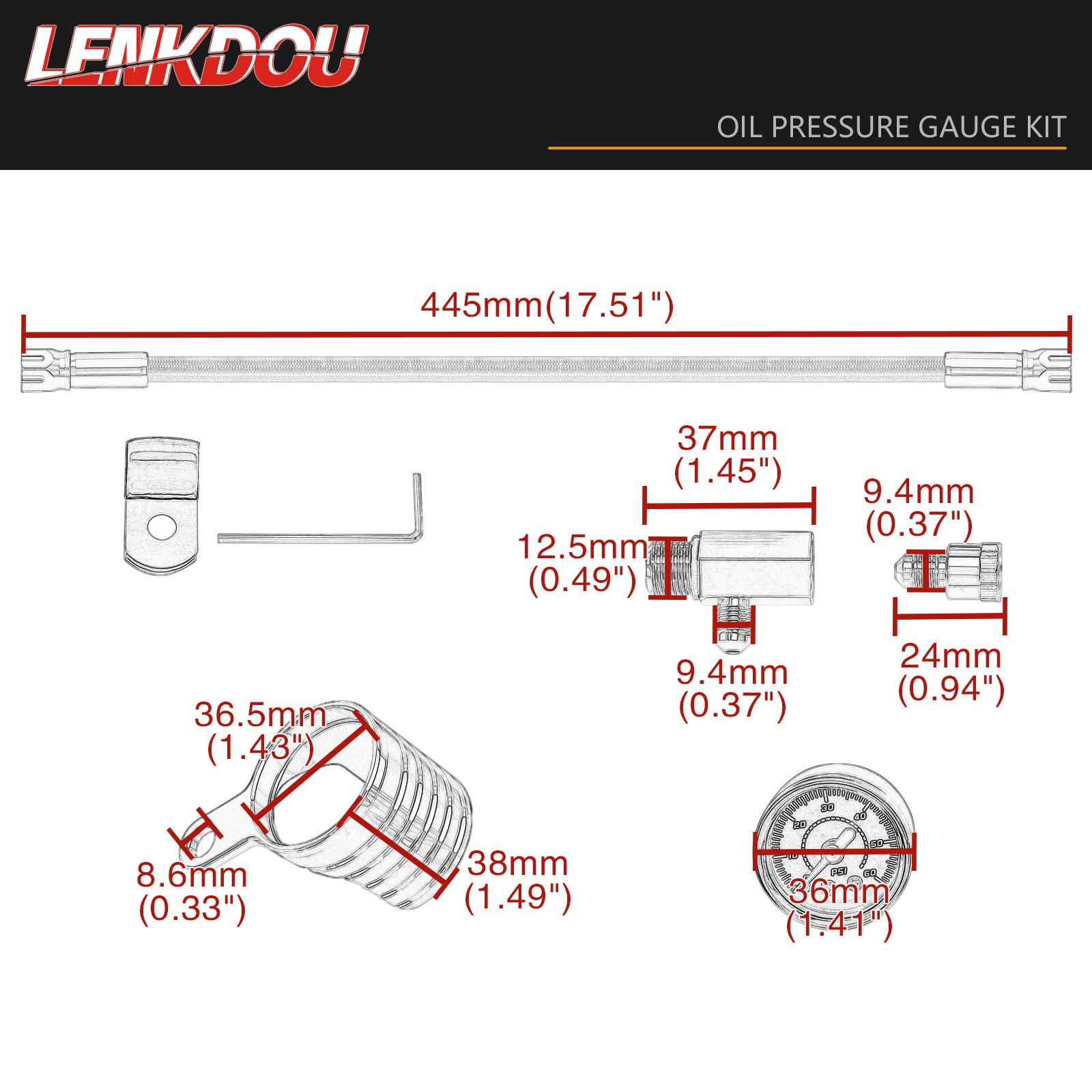 For Harley Twin Cam Black Oil Pressure Gauge Kit Touring Softail Dyna 1999-2017