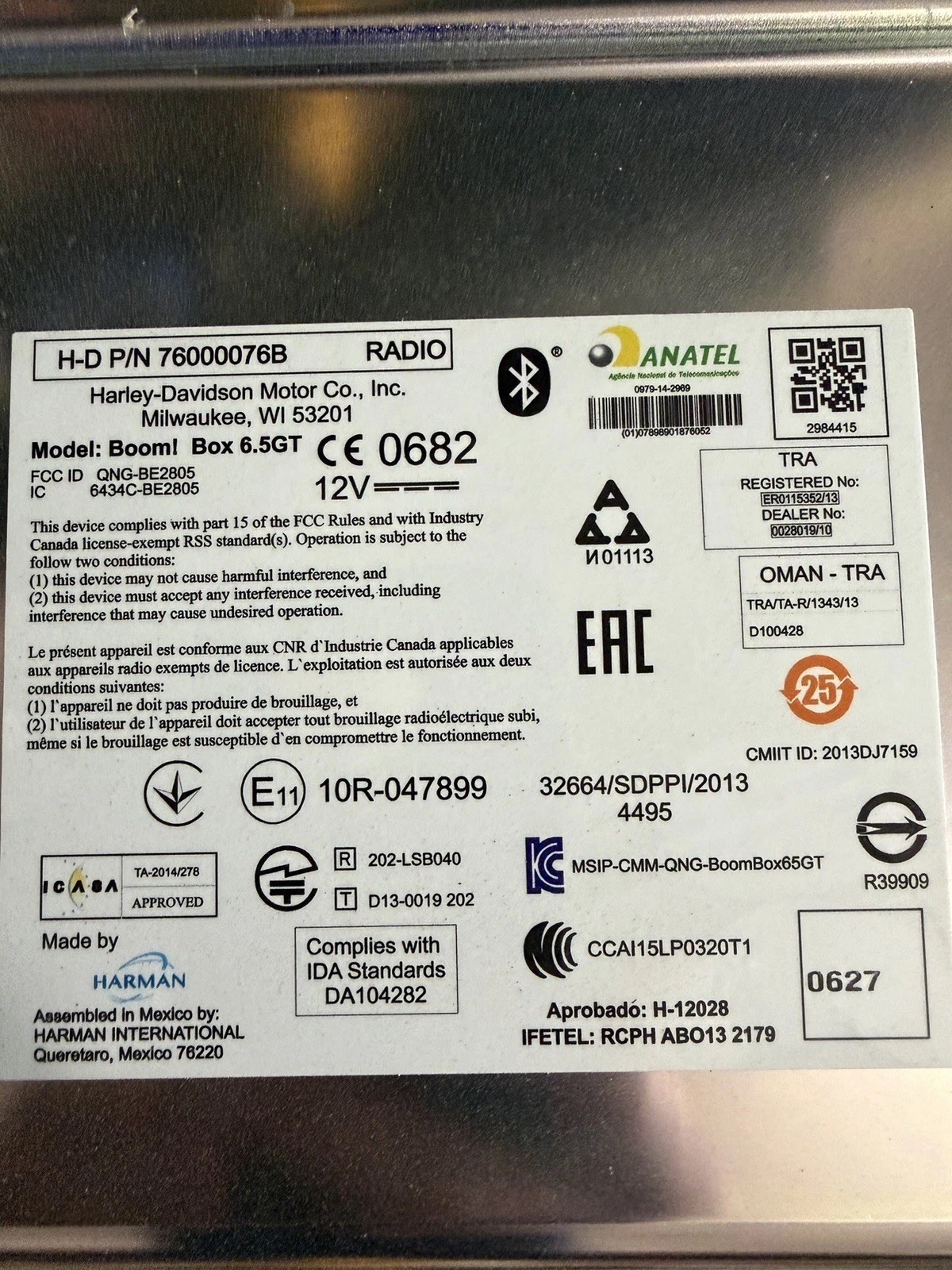 Harley Davidson Boom! Box 6.5GT Stereo Radio 2014-2018 OEM P-76000076B W/ Sirius