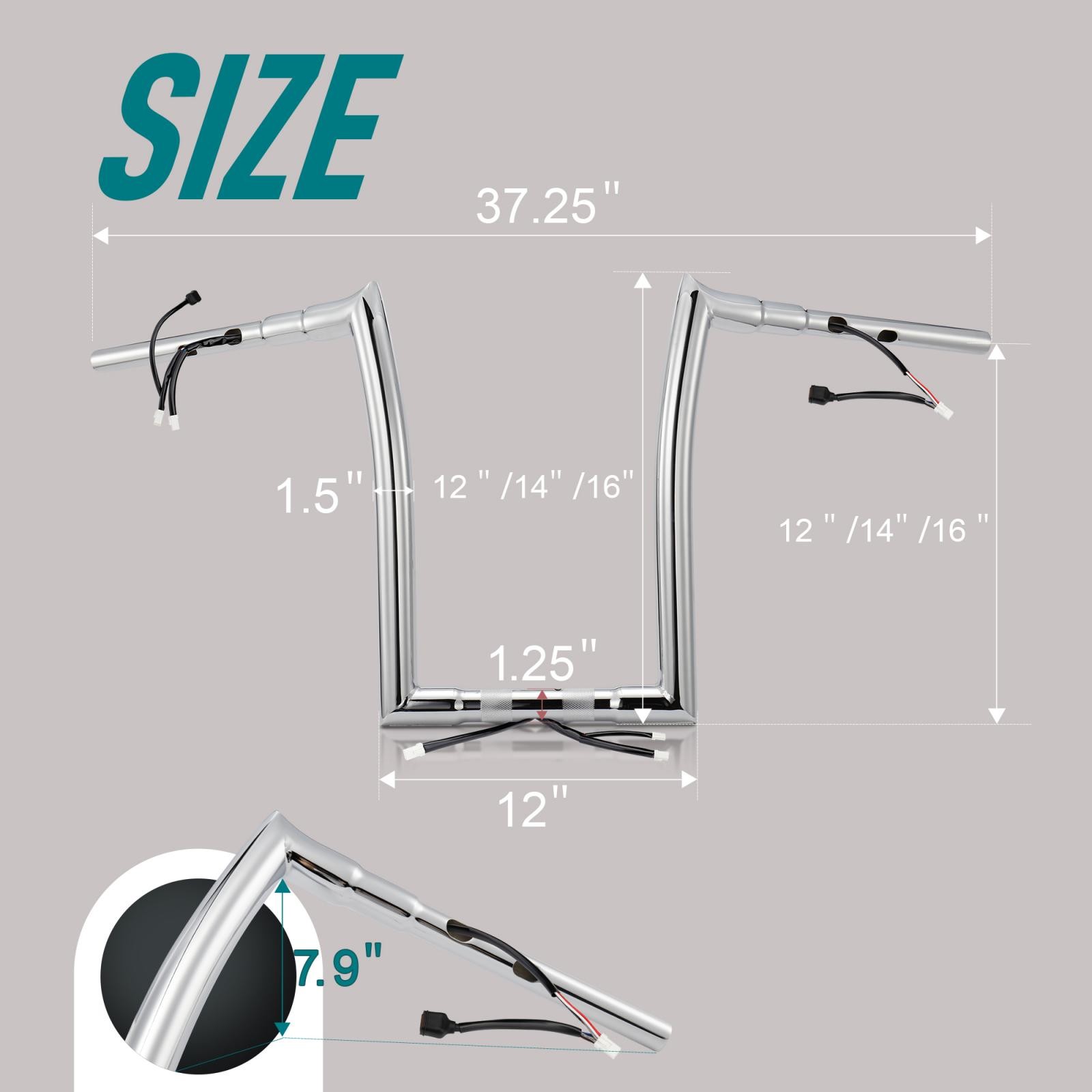 For Harley 14" Pre-wired Ape Hanger 1.25" Clamp for Road Glide with ABS 2024-up