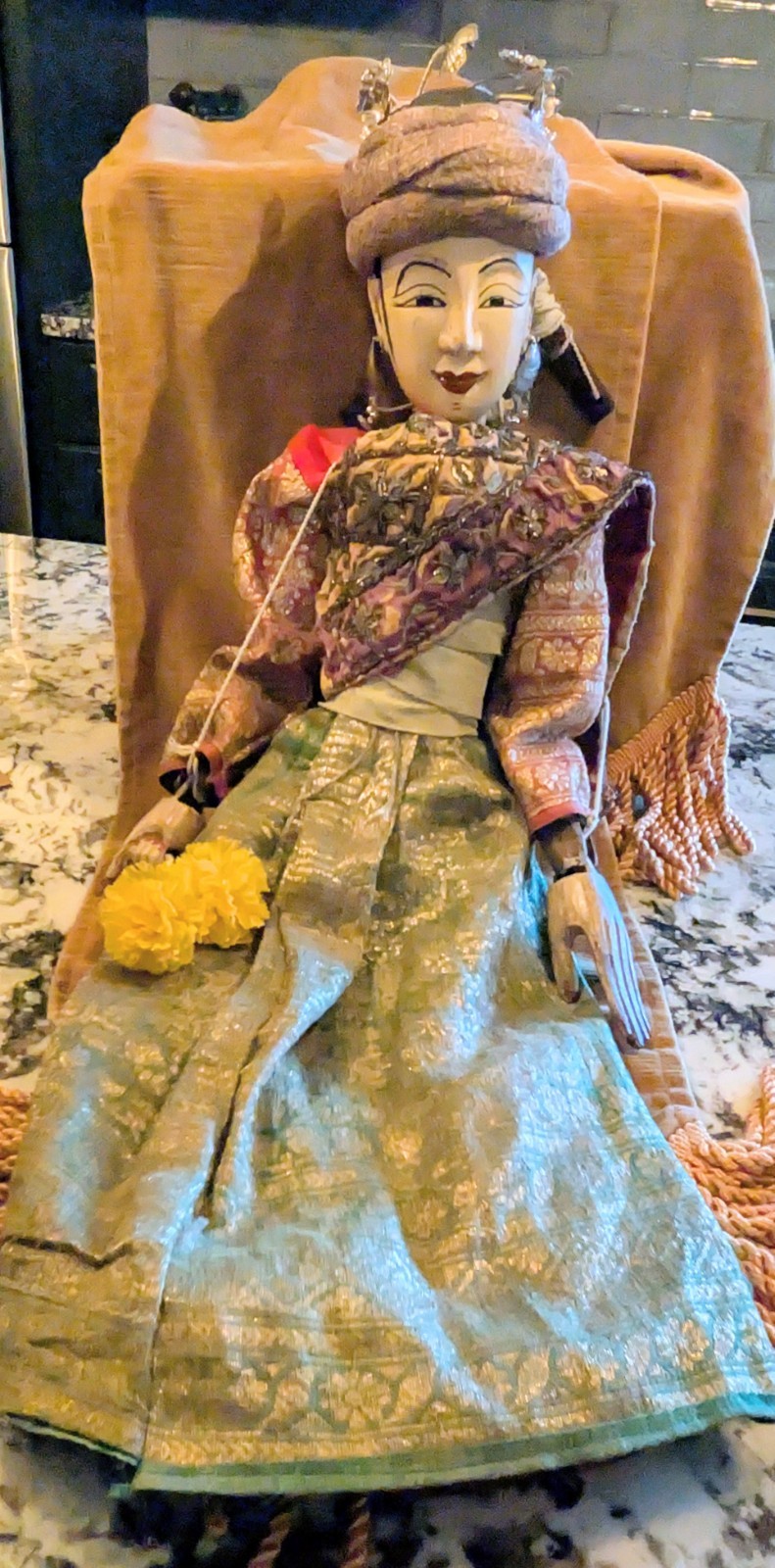 Vintage Burmese Wooden Puppet Marionette 30" Tall