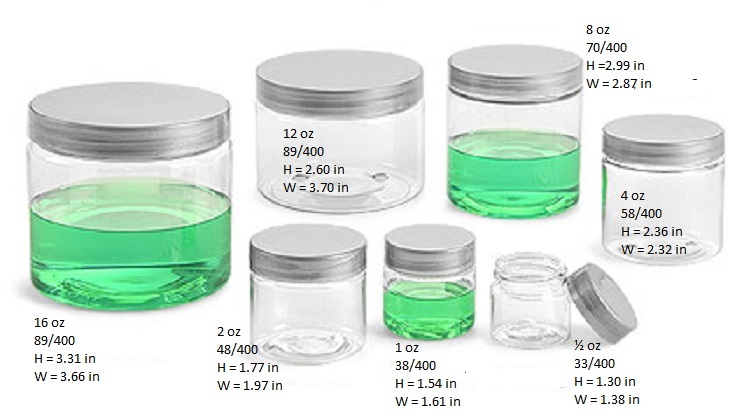 10 sets - .5 oz Clear Basic Jar 33/400 PET w/ CHOICE of caps -10 sets FREE SHIPP