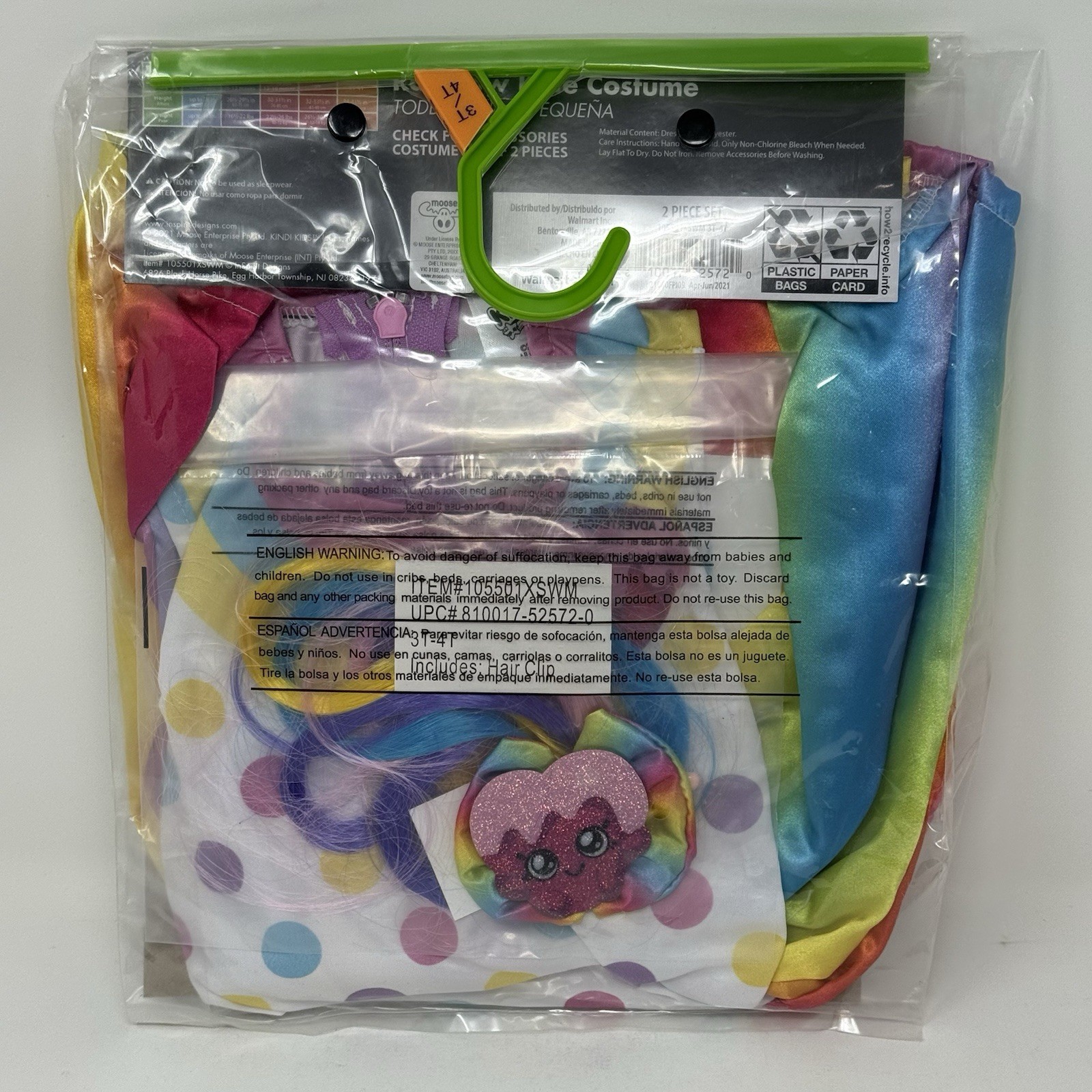 Kindi Kids Rainbow Kate Costume 3T Toddler, Dress Hair Clip New Inspirit Design