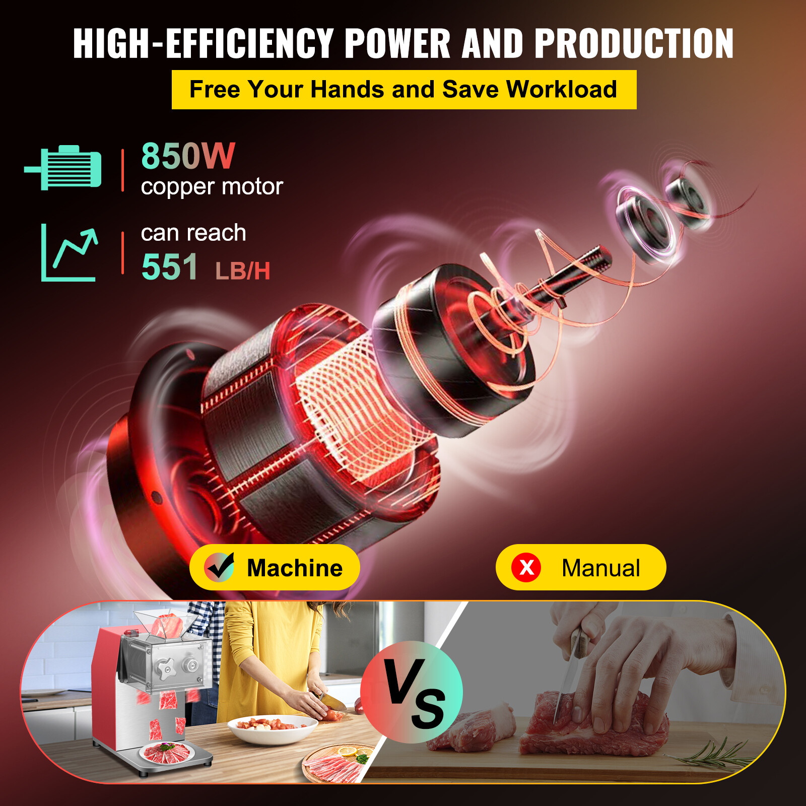 VEVOR Meat Cutting Machine 250Kg/H Electric Meat Cutter Slicer 3.5mm Blade 850W