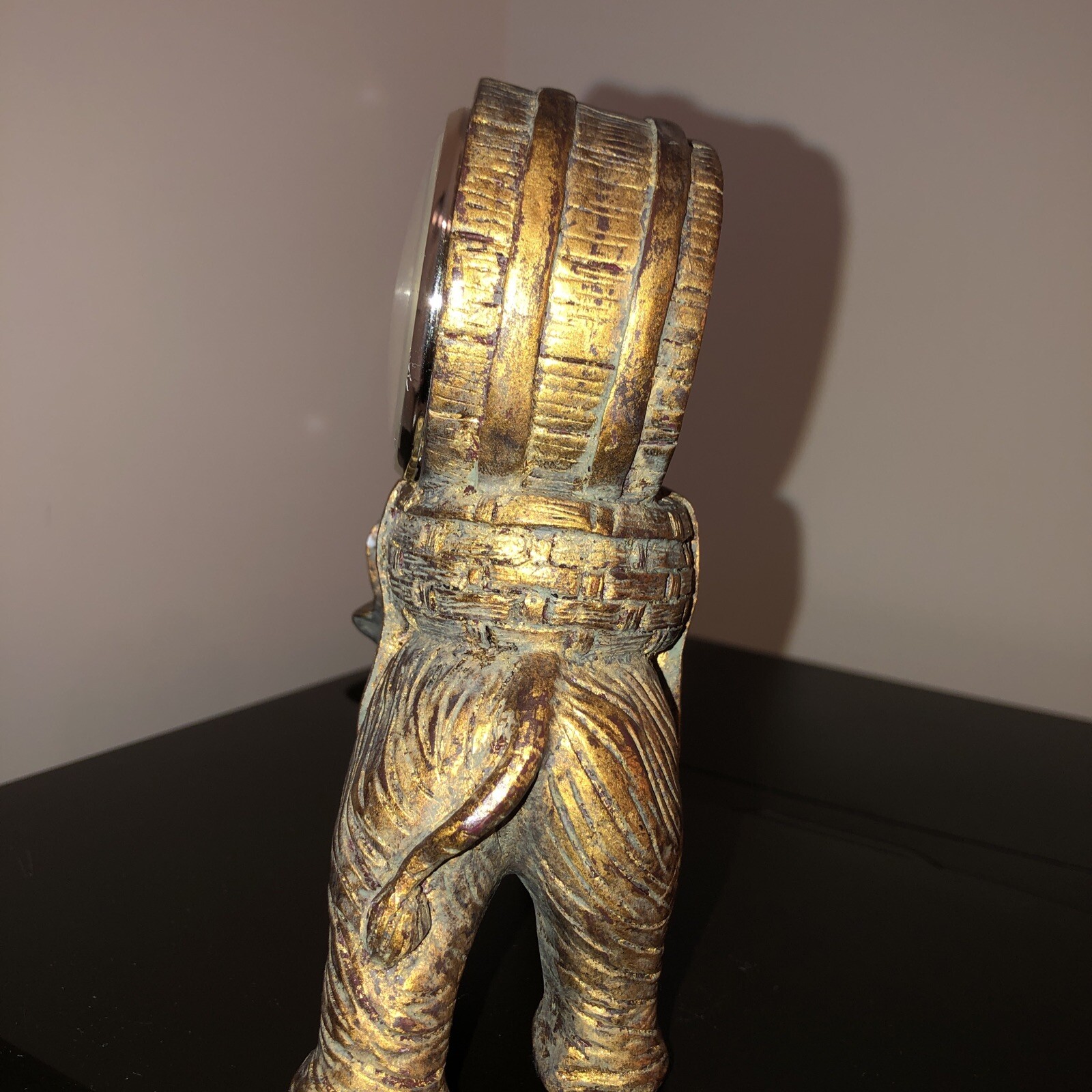 Bronze Style Resin Elephant Riding Monkey Mantle Quartz (Clock not working) 6"