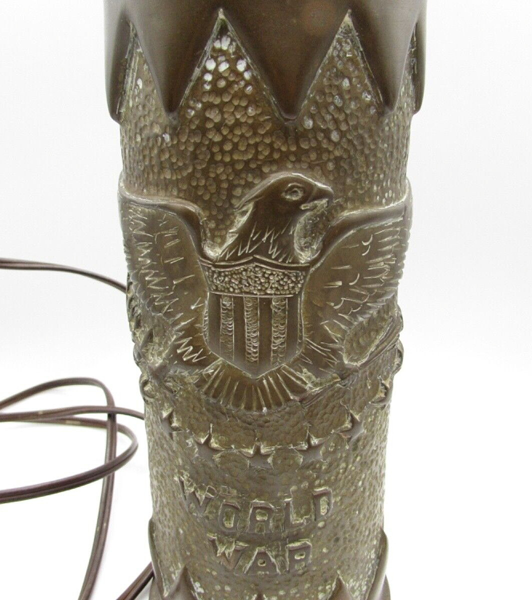 Original WWI US Shell Eagle Stars & Shield Trench Art VERDUN Lamp