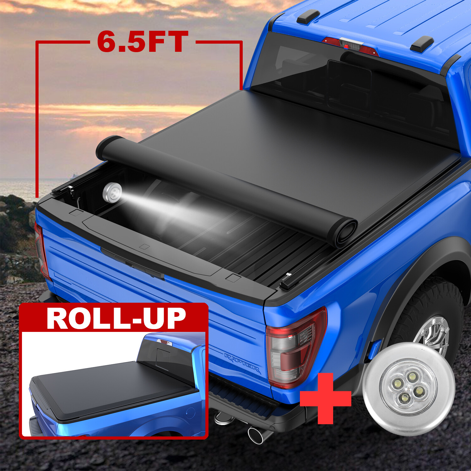 Roll Up 6.5FT Bed Tonneau Cover For 2002-2026 Dodge Ram 1500 / 2500 / 3500 Truck