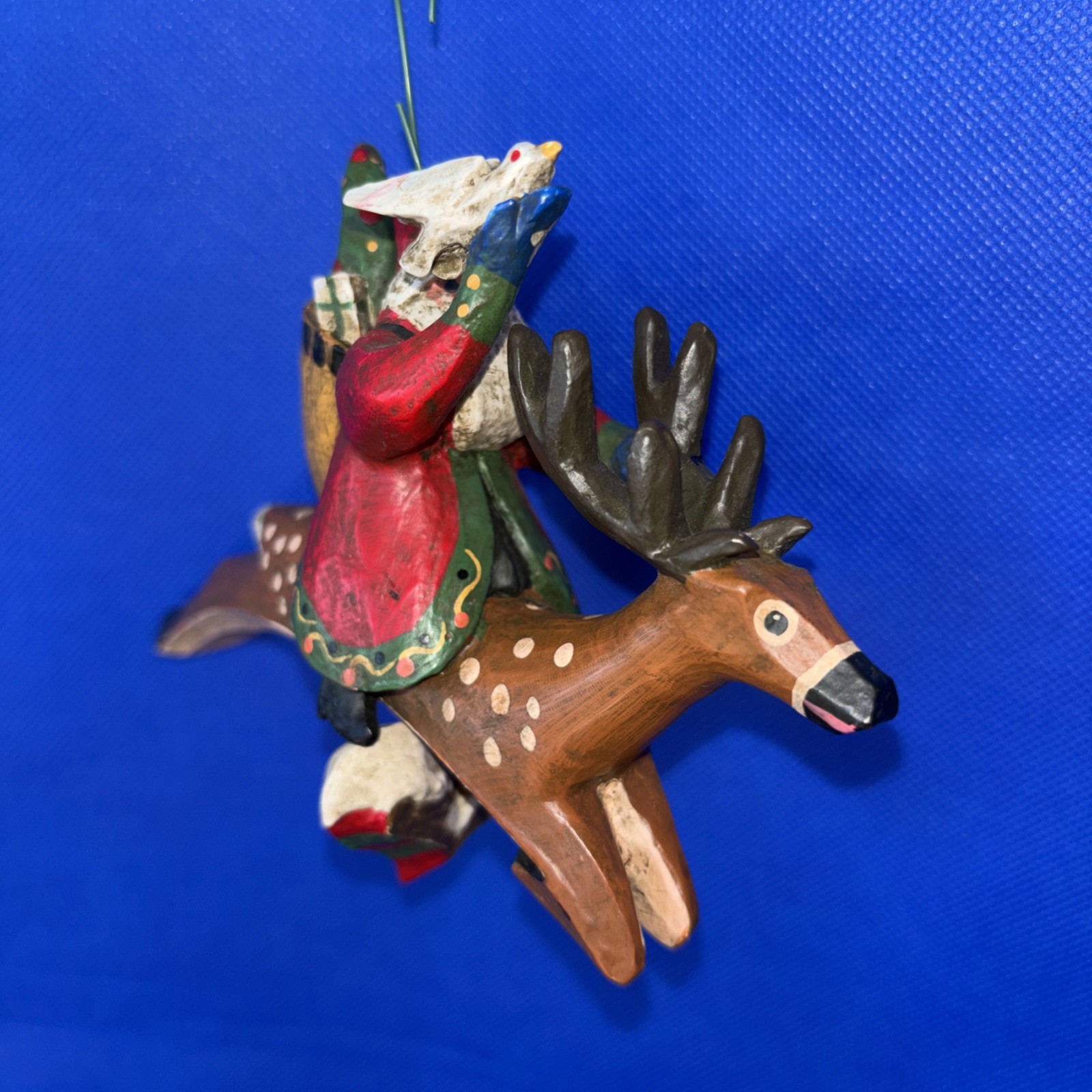 Rare Lou Schifferl Santa Riding Reindeer w/ Heart Charm Christmas Ornament 6"