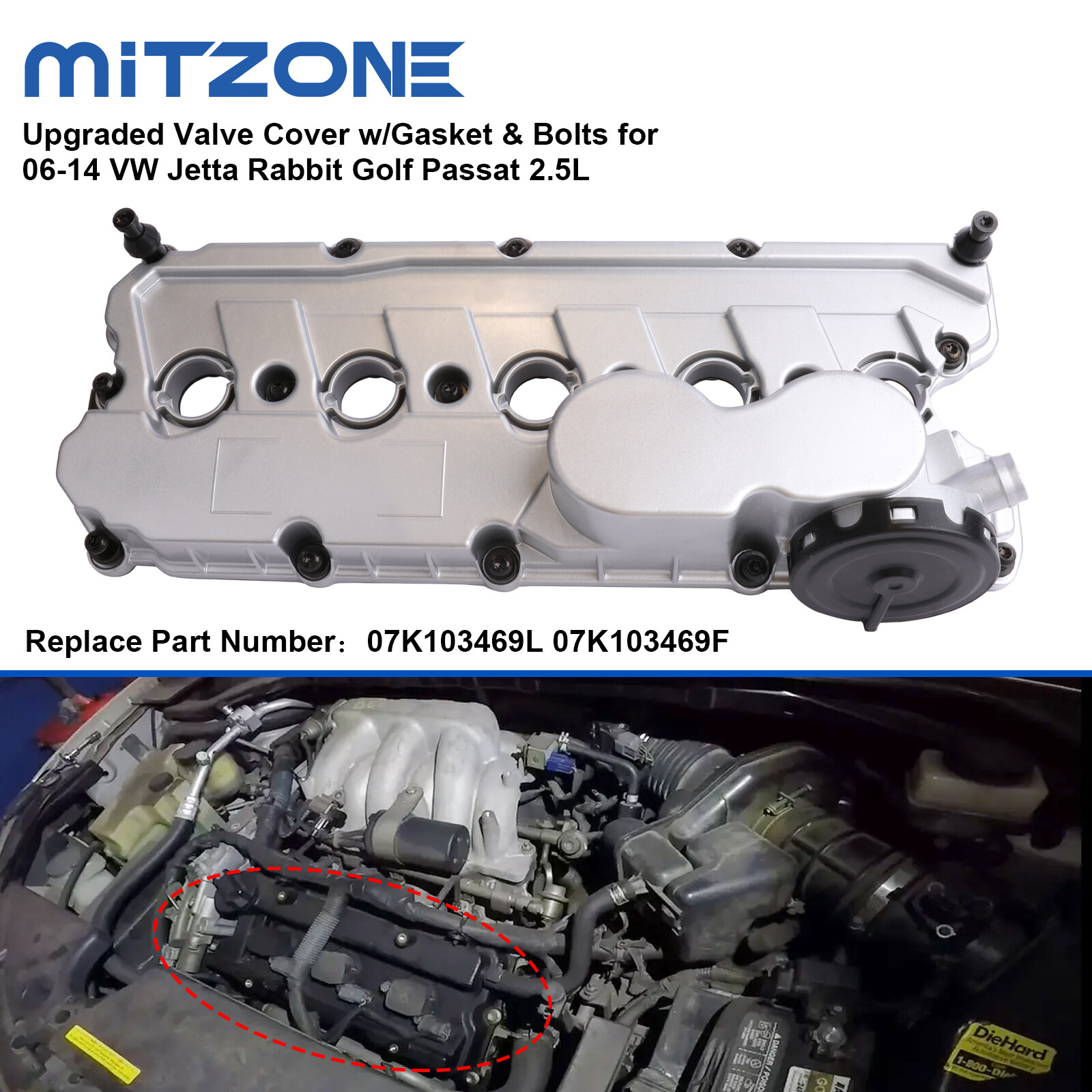 Upgraded Valve Cover w/Gasket & Bolts for 06-14 VW Jetta Rabbit Golf Passat 2.5L