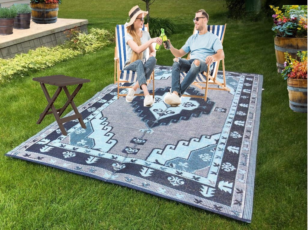 Outdoor rug 6x9 Reversible patio Plastic Straw mat RV Camping picnic used4photos