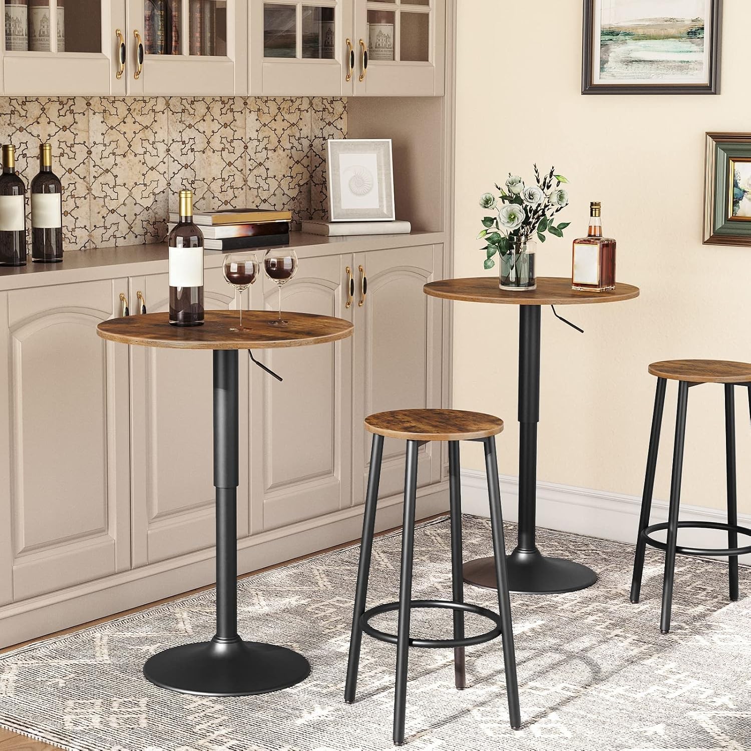 HOOBRO Bar Table Height-Adjustable Pub Table Suitable for Small Space Brown