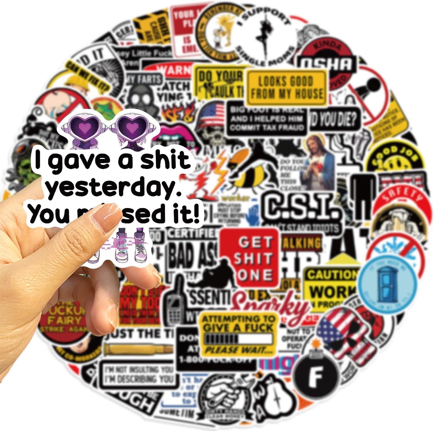 100pcs Funny Hard Hat Stickers (Dirty) for Adult Tool Box, Helmet, Black