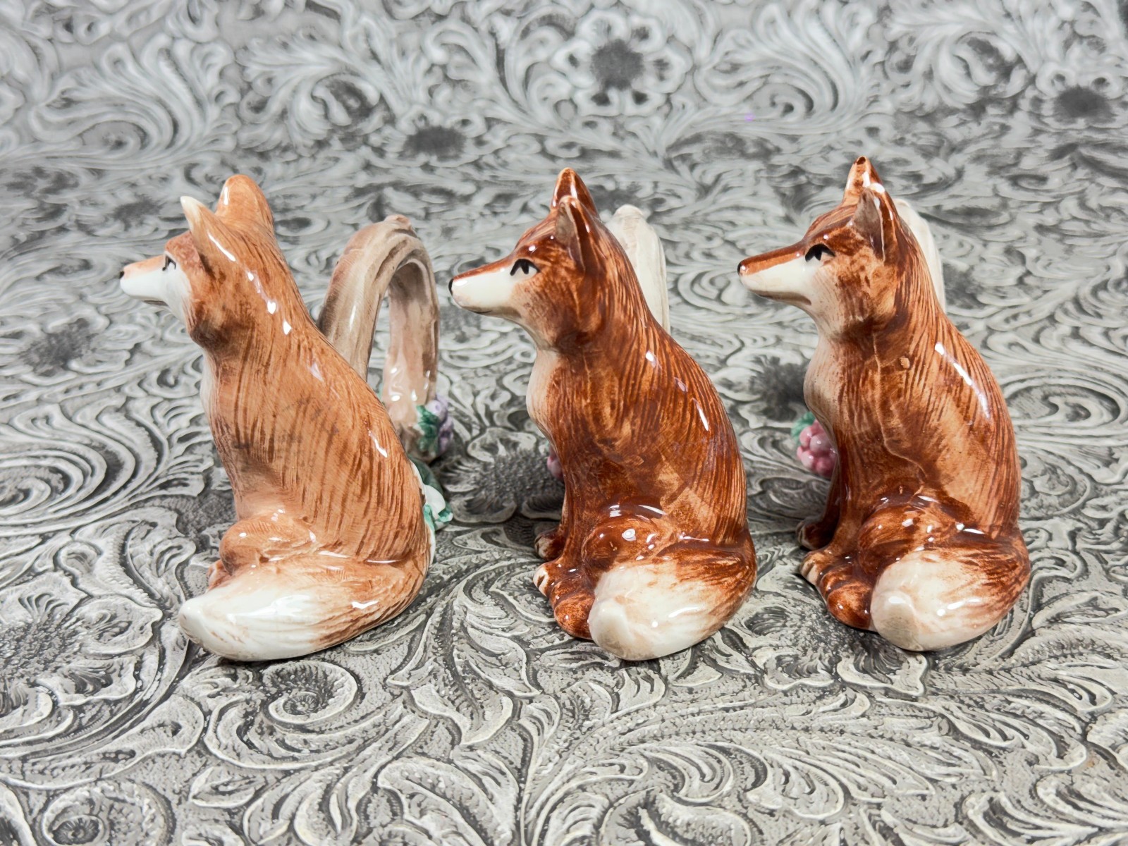 Vintage Fitz & Floyd Reynard The Fox Napkin Rings 1990 Woodland FF Christmas