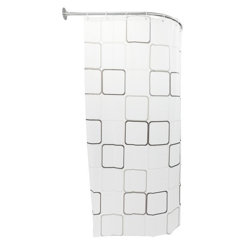 Stainless Steel U Shaped Shower Curtain Rod Adjustable w/ 9.8ft*6.6ft Curtain