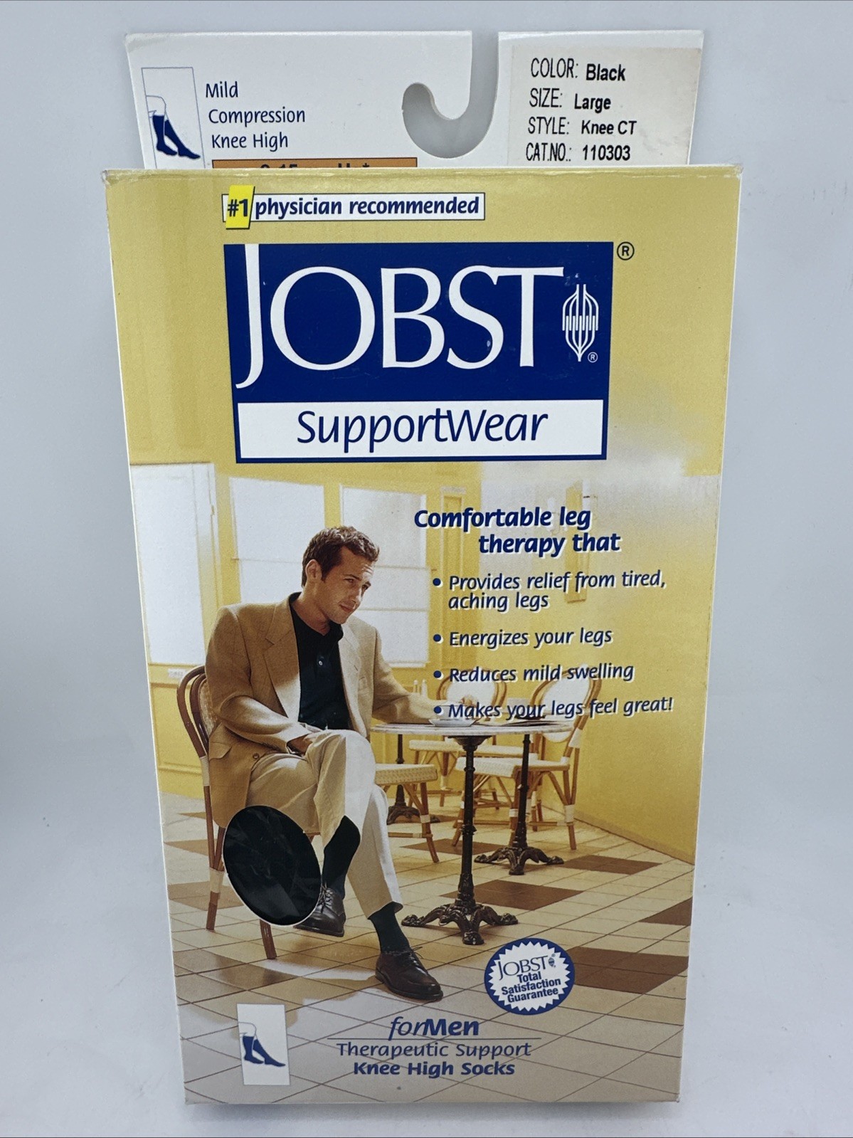 JOBST SupportWear Mild Compression Men's Large Knee High Socks~8-15 mmHg Black