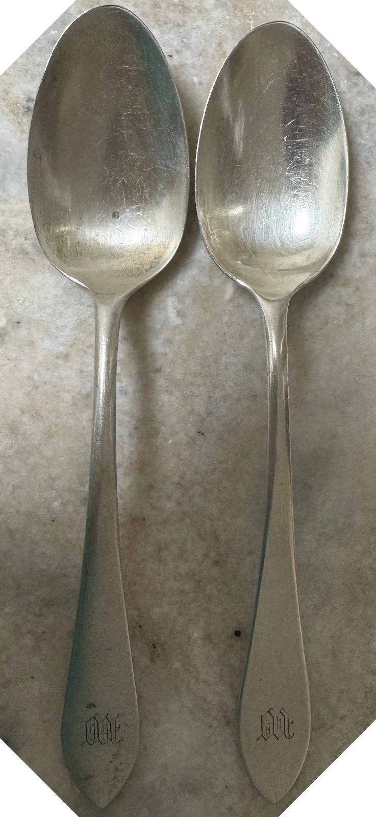 Pair of Antique sterling D. Low & Co. Spoons 7" - 67.3g