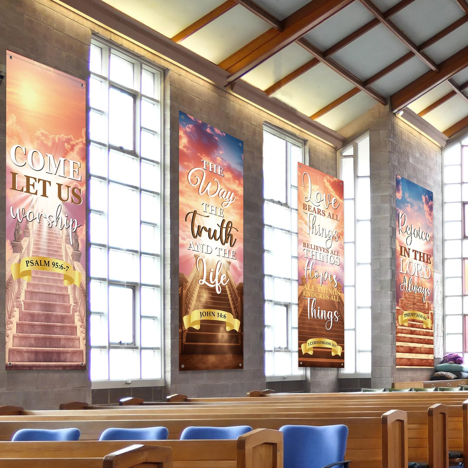 4Pcs Church Banners With Scripture Church Banners for Sanctuary Wall Worship ...