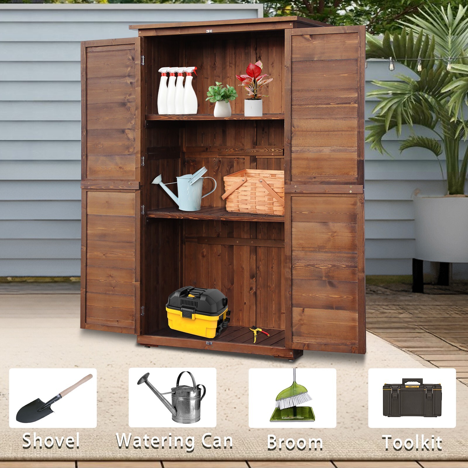 Outdoor Wooden Storage Cabinet with Waterproof PVC Roof