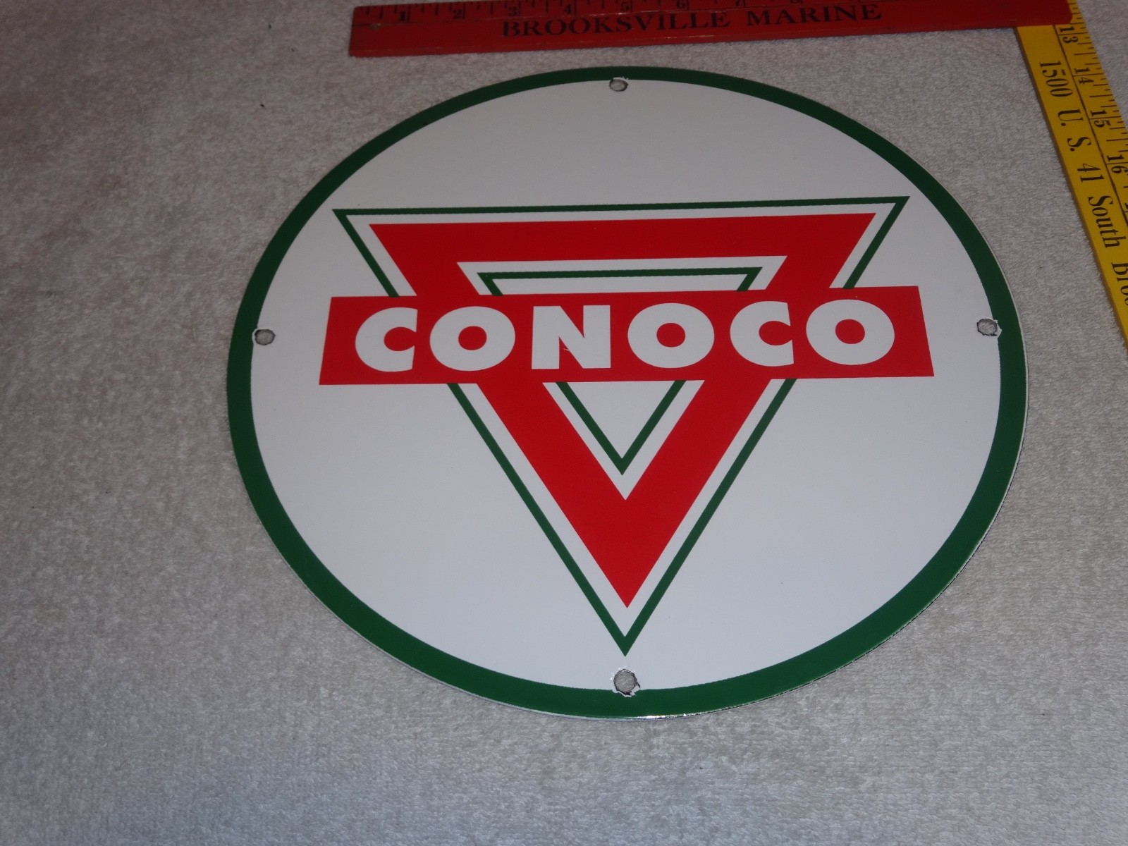 VINTAGE CONOCO ROYAL 11 3/4" PORCELAIN METAL MARLAND GASOLINE, STANDARD OIL SIGN