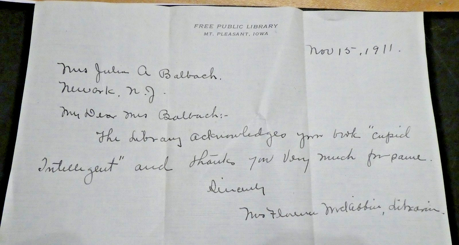 Cupid Intelligent Julia Anna Nenninger Balbach Correspondence letters