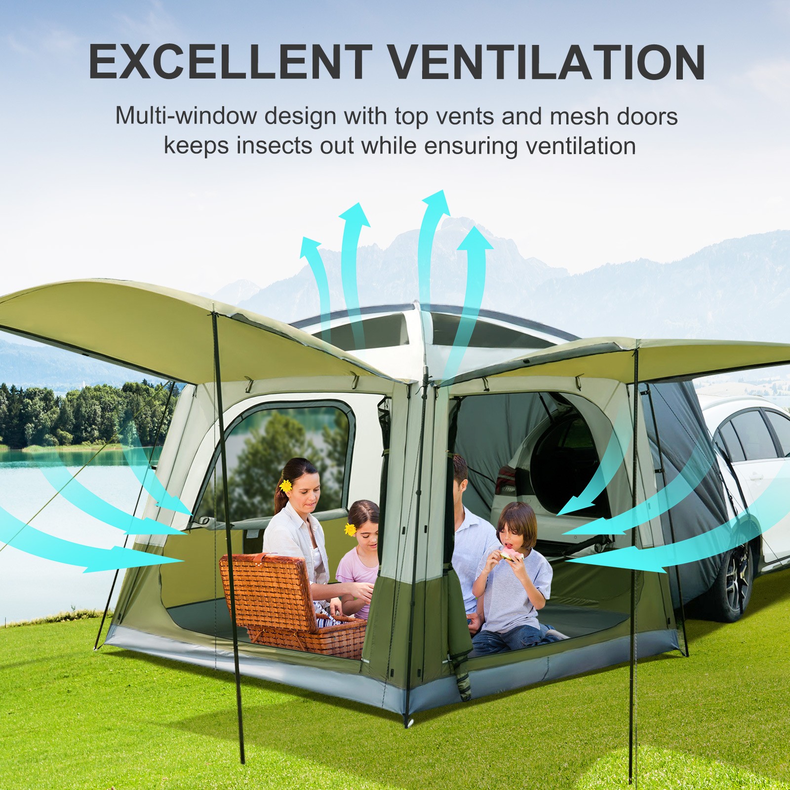 Car Tents PU 3000mm Waterproof for Camping 4-6 People Tailgate Tent for Car