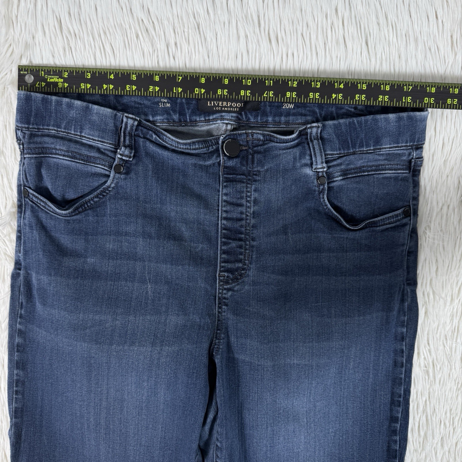 Liverpool Blue Dark Wash High Waisted The Slim Straight Denim Jeans Women's 20W