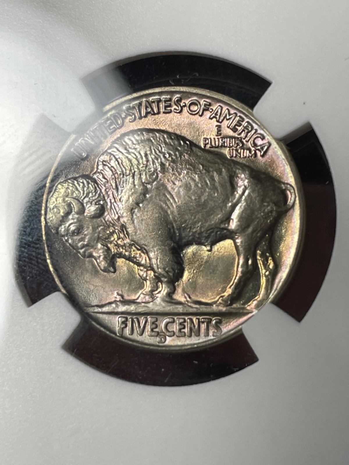 1938-D NGC MS67+ CAC Buffalo Nickel Rainbow Toned