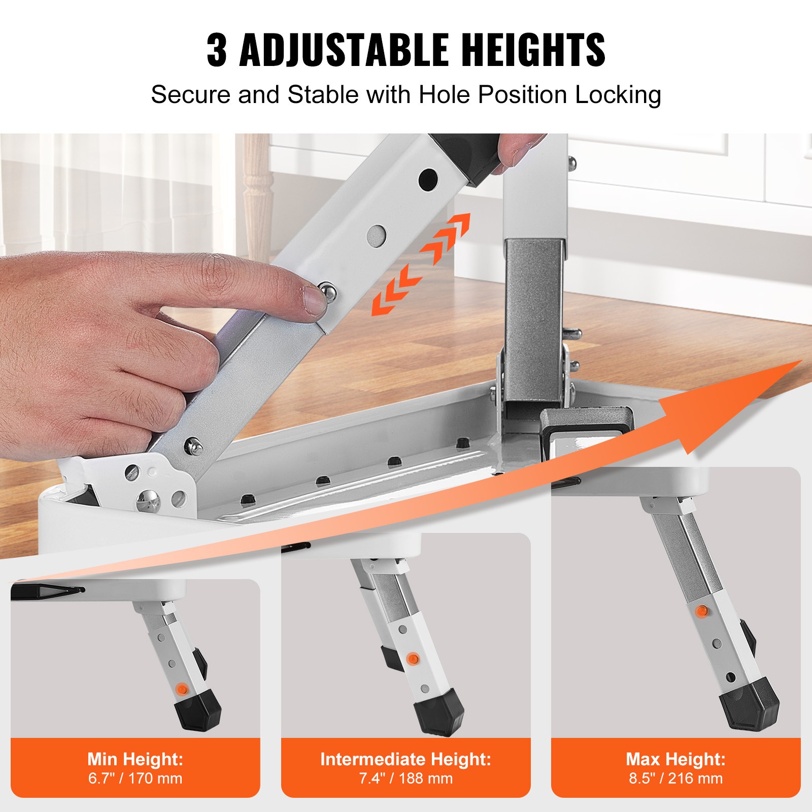 Uimoso Step Stool Ladder Foldable 3 Adjustable Height Max Load 330lbs for Home