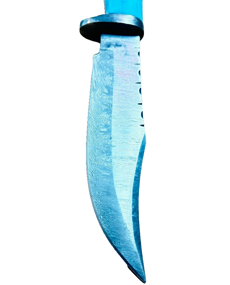Blue Stag Bone Handle Damascus Fixed Blade Knife, Custom Made